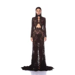 Bronx and Banco Black Eleanor Black Lace Gown  a harmonious blend of structured elegance and timeless sophistication