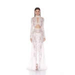 Bronx and Banco White Eleanor White Lace Gown  a harmonious blend of structured elegance and timeless sophistication