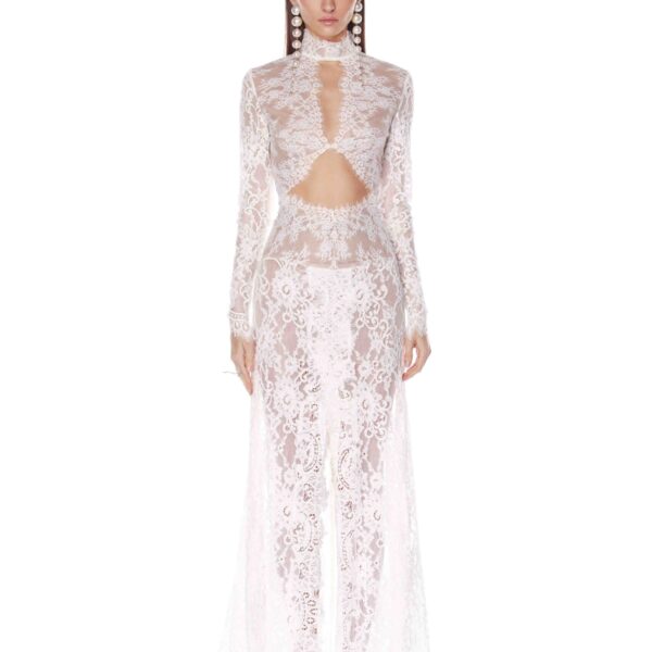 Bronx and Banco White Eleanor White Lace Gown  a harmonious blend of structured elegance and timeless sophistication