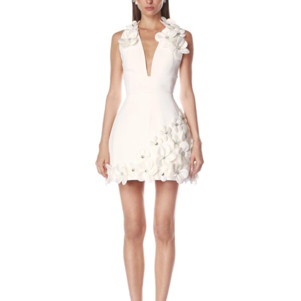 Bronx and Banco White Estelle White Mini Dress  a harmonious blend of structured elegance and timeless sophistication.
