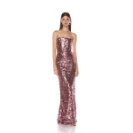 Bronx and Banco Pink Farah Blush Sequin Strapless Gown  a harmonious blend of structured elegance and timeless sophistication