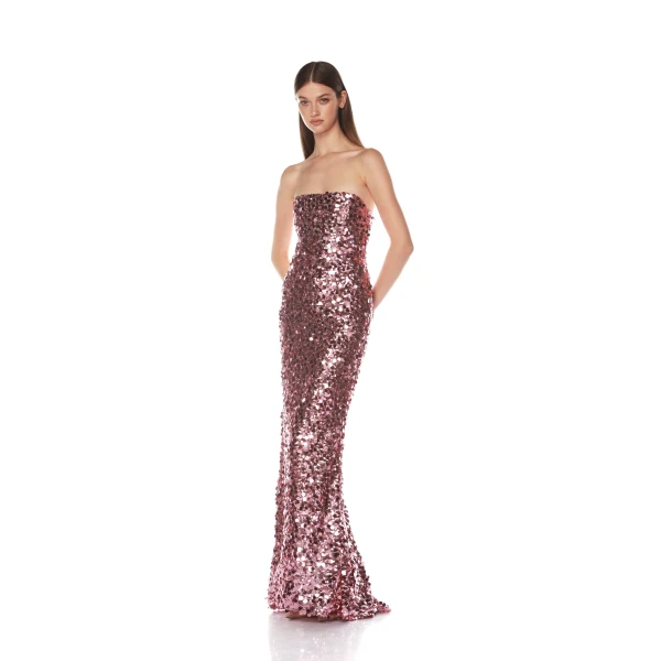 Bronx and Banco Farah Blush Sequin Strapless Gown, view 3