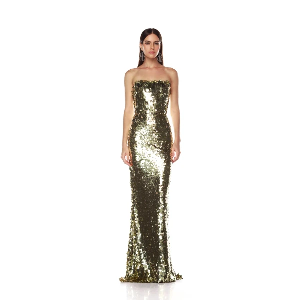 Bronx and Banco Farah Gold Sequin Strapless Gown, view 2