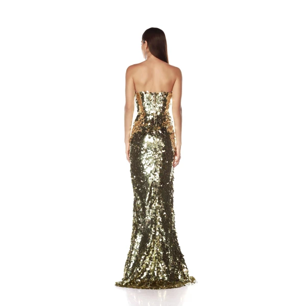 Bronx and Banco Farah Gold Sequin Strapless Gown, view 3