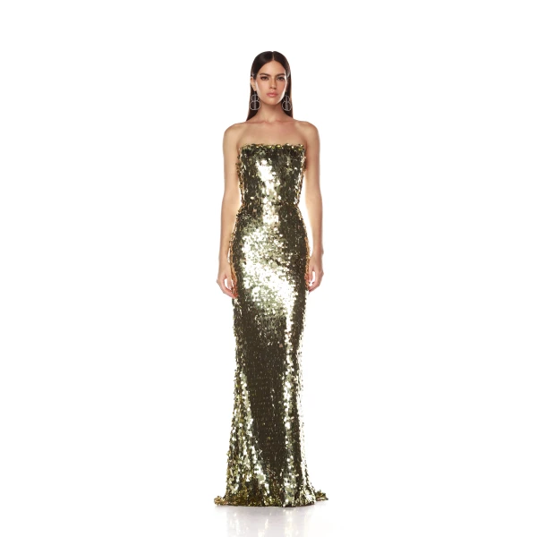 Bronx and Banco Farah Gold Sequin Strapless Gown