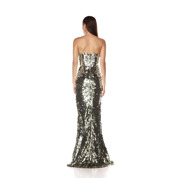 Bronx and Banco Farah Silver Sequin Strapless Gown, view 2