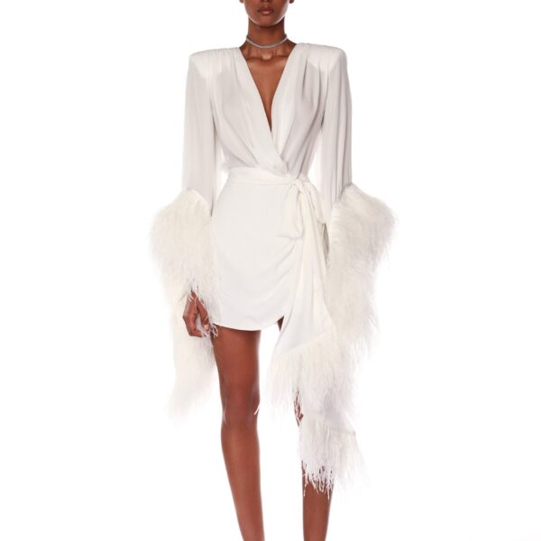 Bronx and Banco Ivory Geisha Blanc Mini Dress  a harmonious blend of structured elegance and timeless sophistication