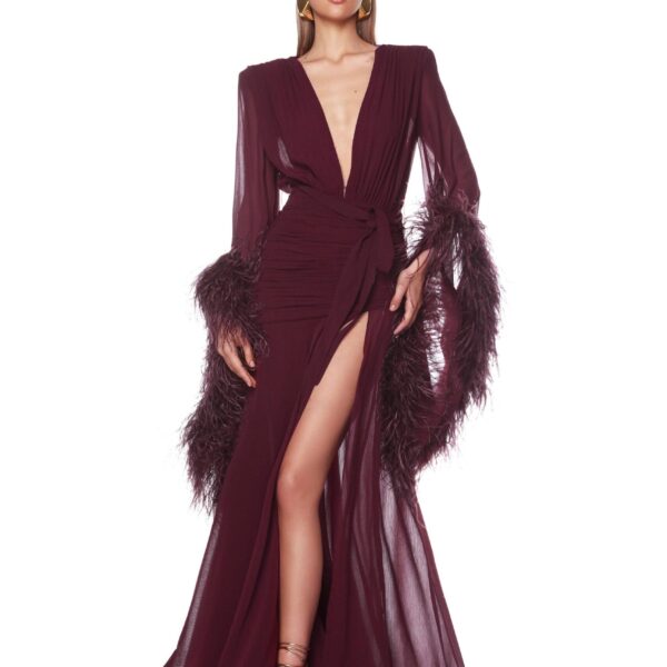 Bronx and Banco Red Geisha Burgundy Maxi Dress  a harmonious blend of structured elegance and timeless sophistication.