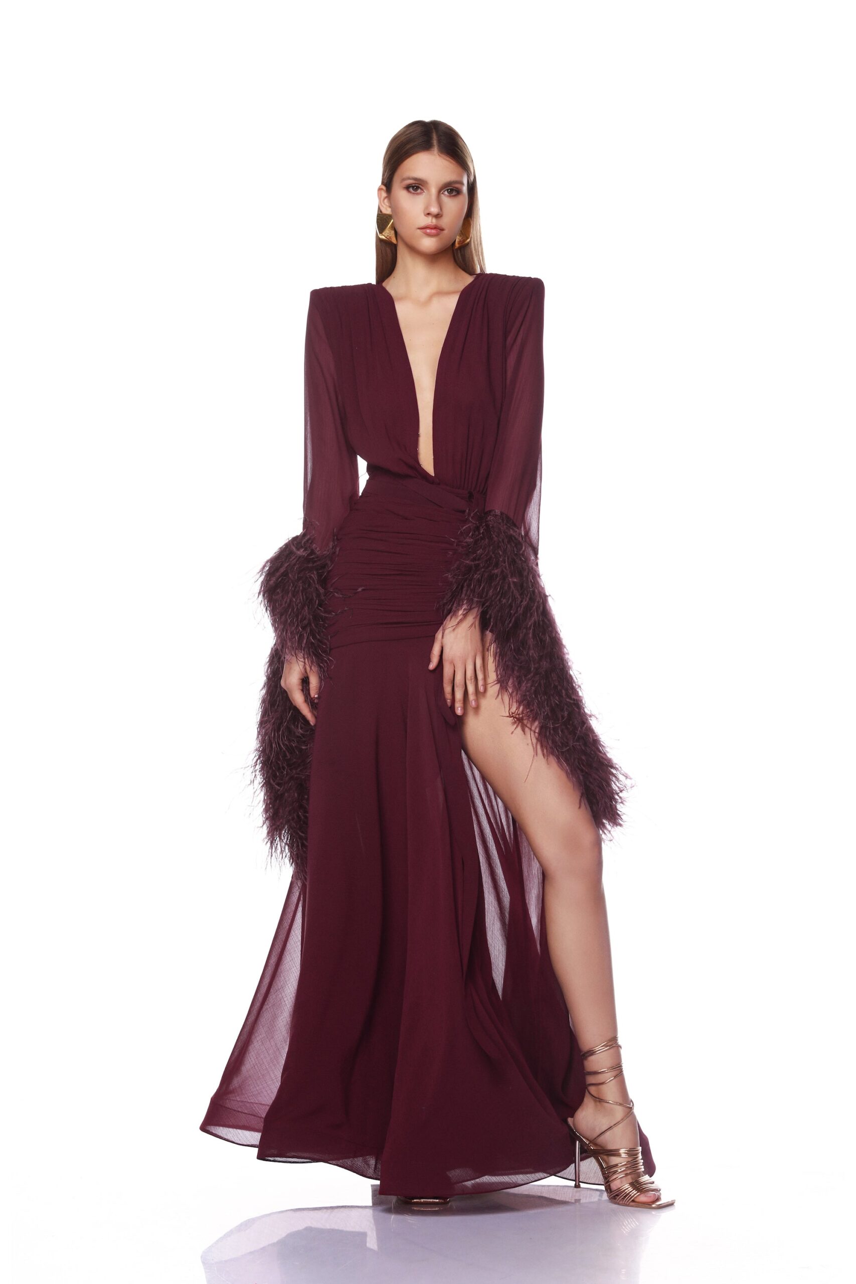 Bronx and Banco Red Geisha Burgundy Maxi Dress a harmonious blend of structured elegance and timeless sophistication