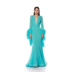 Bronx and Banco Geisha V-Neck Teal Gown Bronx and Banco Green Geisha V-Neck Teal Gown a harmonious blend of structured elegance and timeless sophistication
