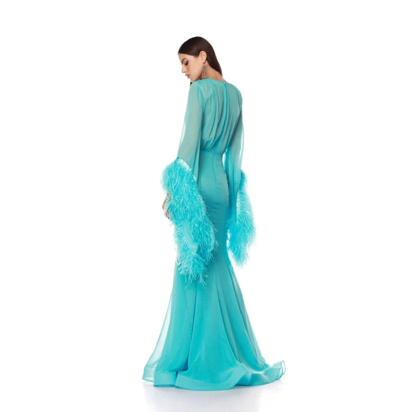Bronx and Banco Geisha V-Neck Teal Gown, view 4