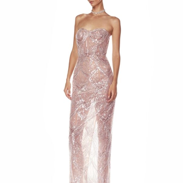 Bronx and Banco Pink Giselle Blush Maxi Dress  a harmonious blend of structured elegance and timeless sophistication.