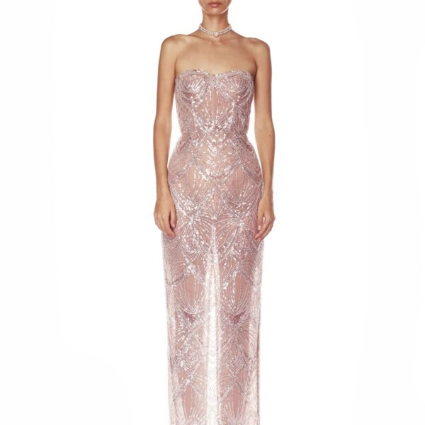 Bronx and Banco Pink Giselle Blush Maxi Dress  a harmonious blend of structured elegance and timeless sophistication