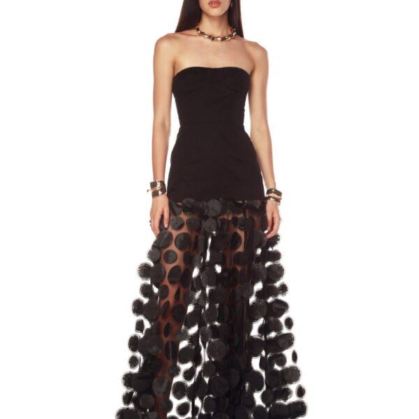 Bronx and Banco Black Harper Strapless Black Gown  a harmonious blend of structured elegance and timeless sophistication