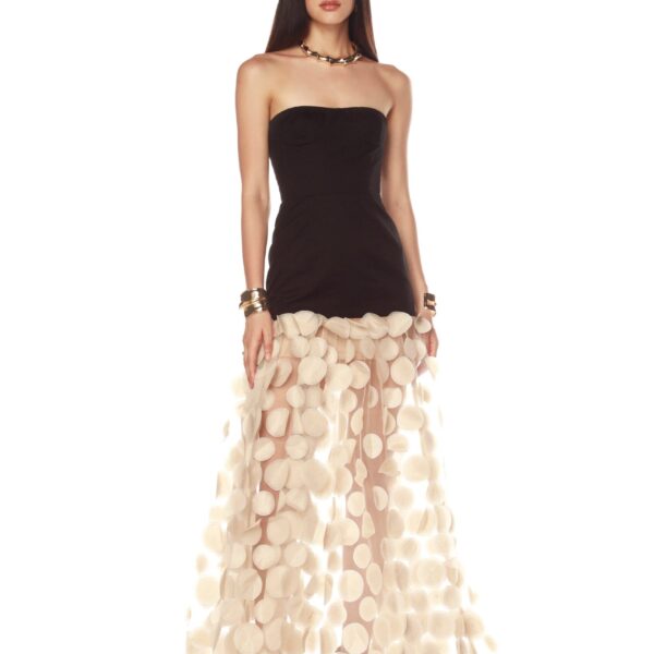 Bronx and Banco Black Harper Strapless Black and Beige Gown  a harmonious blend of structured elegance and timeless sophistication