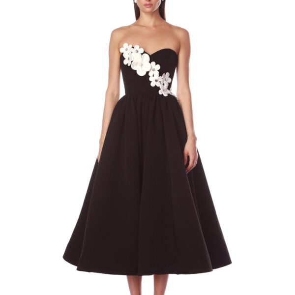 Bronx and Banco Black Inara Black & White Midi Dress  a harmonious blend of structured elegance and timeless sophistication.