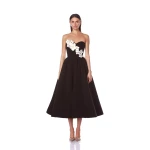 Bronx and Banco Black Inara Black & White Midi Dress  a harmonious blend of structured elegance and timeless sophistication