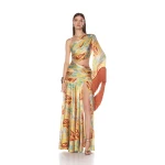 Bronx and Banco Multicolour Jafari Isla Fringe One Sleeve Gown  a harmonious blend of structured elegance and timeless sophistication