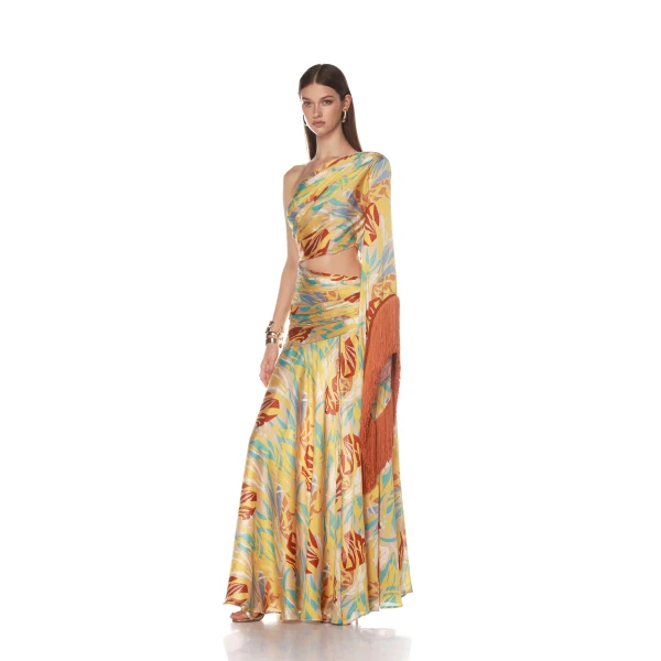 Bronx and Banco Jafari Isla Fringe One Sleeve Gown, view 3