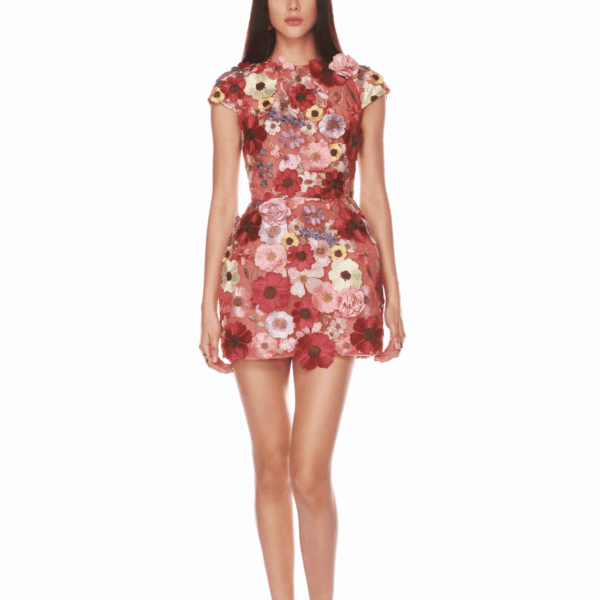 Bronx and Banco Red Jasmine Capsleeve Red Multi Mini Dress  a harmonious blend of structured elegance and timeless sophistication.