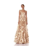 Bronx and Banco Gold Jasmine Gold Gown  a harmonious blend of structured elegance and timeless sophistication