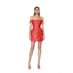 Bronx and Banco Red Jasmine Maraya Off The Shoulder Red Mini Dress  a harmonious blend of structured elegance and timeless sophistication