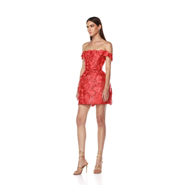 Bronx and Banco Jasmine Maraya Off The Shoulder Red Mini Dress, view 3