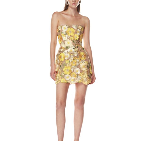 Bronx and Banco Yellow Jasmine Maraya Yellow Mini Dress  a harmonious blend of structured elegance and timeless sophistication.