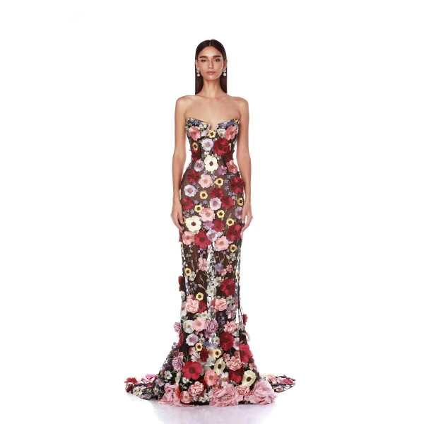 Bronx and Banco Jasmine Multi Floral Strapless Gown, view 2