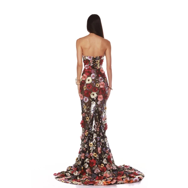 Bronx and Banco Jasmine Multi Floral Strapless Gown, view 4