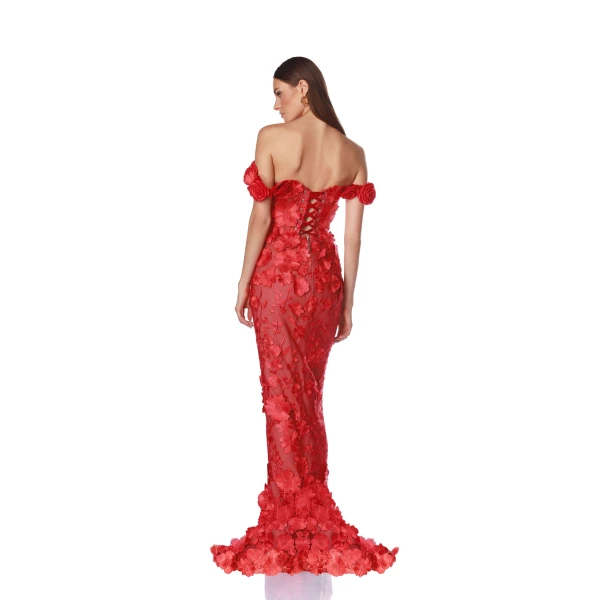 Bronx and Banco Jasmine Red Off Shoulder Gown, view 2