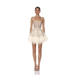 Bronx and Banco White Mademoiselle Beaded Mini Dress  a harmonious blend of structured elegance and timeless sophistication