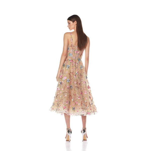 Bronx and Banco Mademoiselle Embroidered Gold Floral Midi Dress, view 4