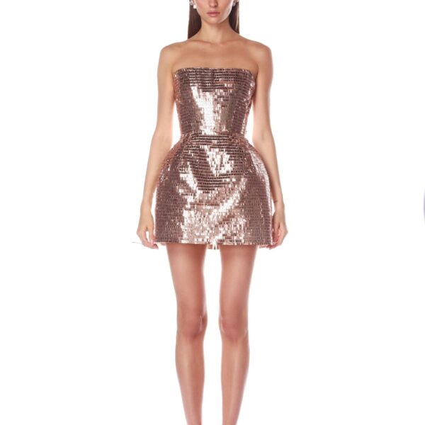Bronx and Banco Pink Maraya Blush Sequin Mini Dress  a harmonious blend of structured elegance and timeless sophistication.