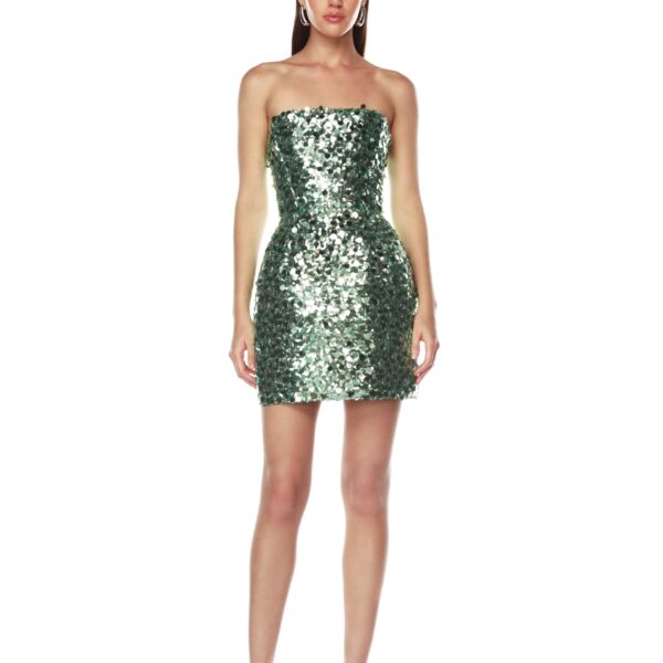 Bronx and Banco Green Maraya Teal Sequin Mini Dress  a harmonious blend of structured elegance and timeless sophistication