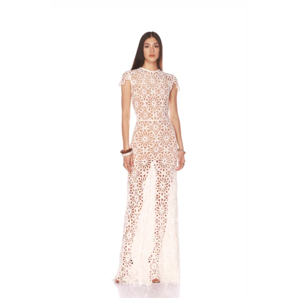 Bronx and Banco Marley Cap Sleeve White Crochet Maxi Dress, view 2