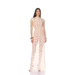Bronx and Banco White Marley Cap Sleeve White Crochet Maxi Dress  a harmonious blend of structured elegance and timeless sophistication