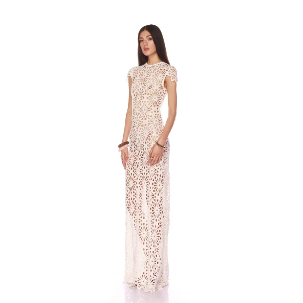 Bronx and Banco Marley Cap Sleeve White Crochet Maxi Dress, view 3