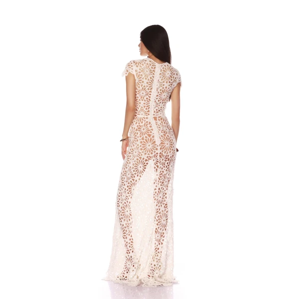 Bronx and Banco Marley Cap Sleeve White Crochet Maxi Dress, view 4