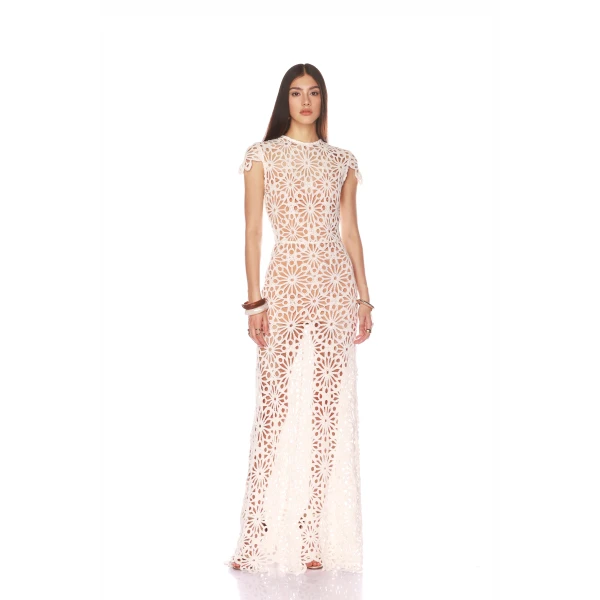 Bronx and Banco Marley Cap Sleeve White Crochet Maxi Dress