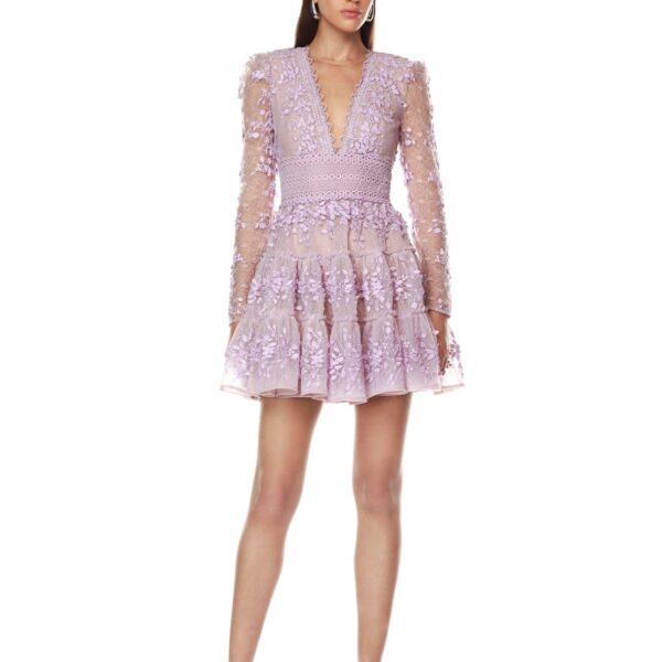 Bronx and Banco Purple Megan Long Sleeve Lavender Mini Dress  a harmonious blend of structured elegance and timeless sophistication.
