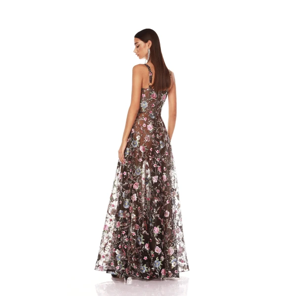 Bronx and Banco Midnight Embroidered Floral Gown, view 4