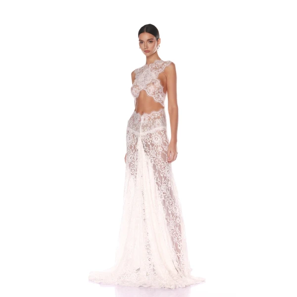 Bronx and Banco Naia Blanc Lace Gown, view 3