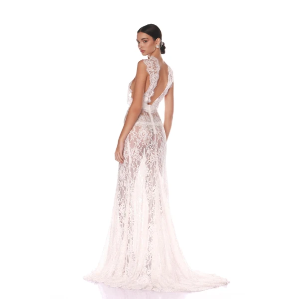 Bronx and Banco Naia Blanc Lace Gown, view 4