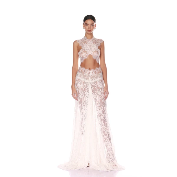 Bronx and Banco Naia Blanc Lace Gown