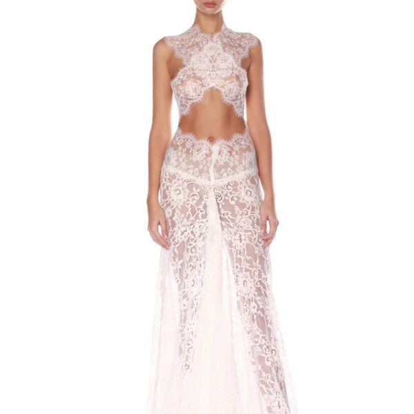 Bronx and Banco Ivory Naia Blanc Lace Gown  a harmonious blend of structured elegance and timeless sophistication