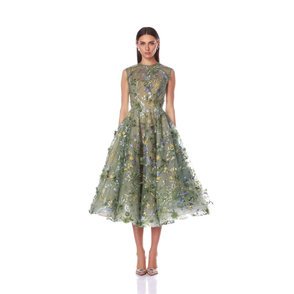 Bronx and Banco Saba Floral Green Midi Dress, view 2