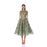 Bronx and Banco Green Saba Floral Green Midi Dress  a harmonious blend of structured elegance and timeless sophistication