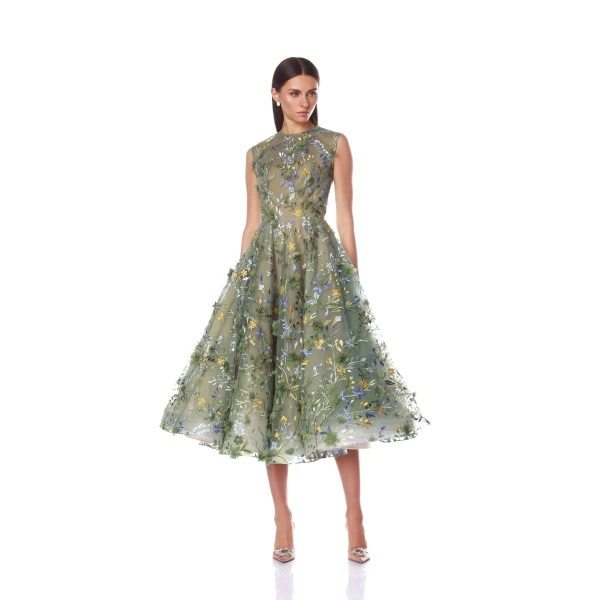 Bronx and Banco Saba Floral Green Midi Dress, view 3
