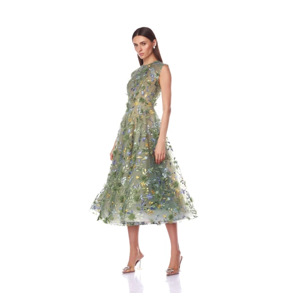 Bronx and Banco Saba Floral Green Midi Dress, view 4